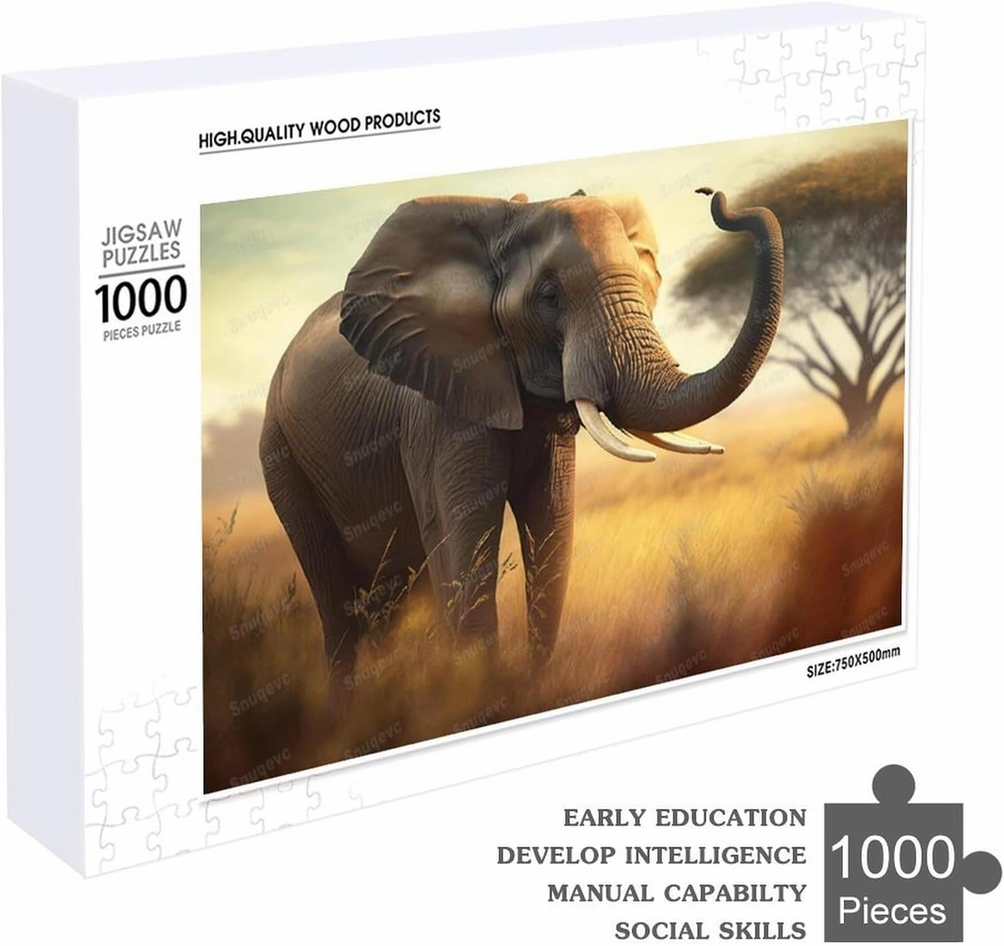 Grassland Elephant Premium 1000 Pieces Jigsaw Puzzle for Adults - Best Challenging Puzzles for Cognitive Workout - Safe Eco-Friendly - Most Popular Leisure Activities