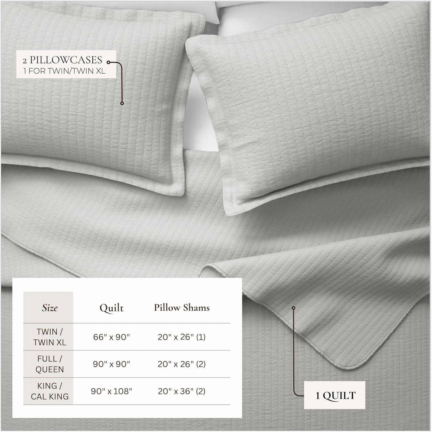 Great Bay Home King Quilt Bedding Set, 3-Piece Lightweight Summer Channel Stitch Quilt Set with Shams, Ultra Soft Light Grey Bedspreads, Quilted Bedding Coverlets for All Seasons