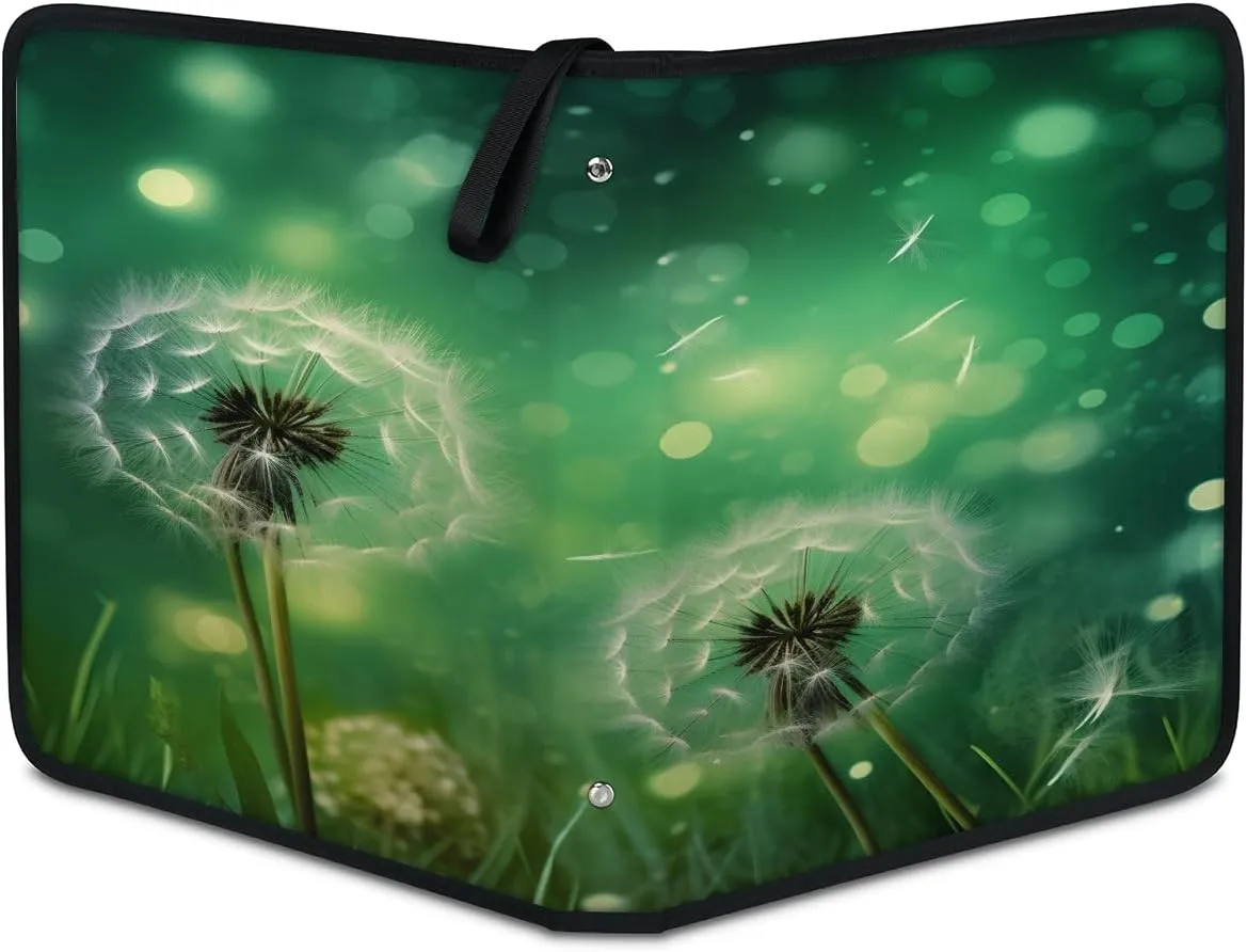 Green Dandelions 3 Ring Trading Zipper Binder Strap, Trading Card Binder 9 Pocket, 900 Pockets Card Holder with 50 Removable Sleeves for Game Cards