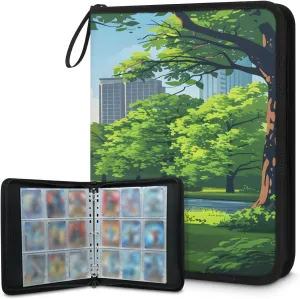 Green Highway 3 Ring Trading Zipper Binder Strap, Trading Card Binder 9 Pocket, 900 Pockets Card Holder with 50 Removable Sleeves for Game Cards