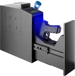 Gun Safe, Biometric Pistol Safe Fingerprint Handgun Safe, Mounted Single Gun Safe for Handgun with 3 Ways Quick Access, Bedside Handgun Safe for Nightstand, Bedroom, Desk, Wall, Dresser