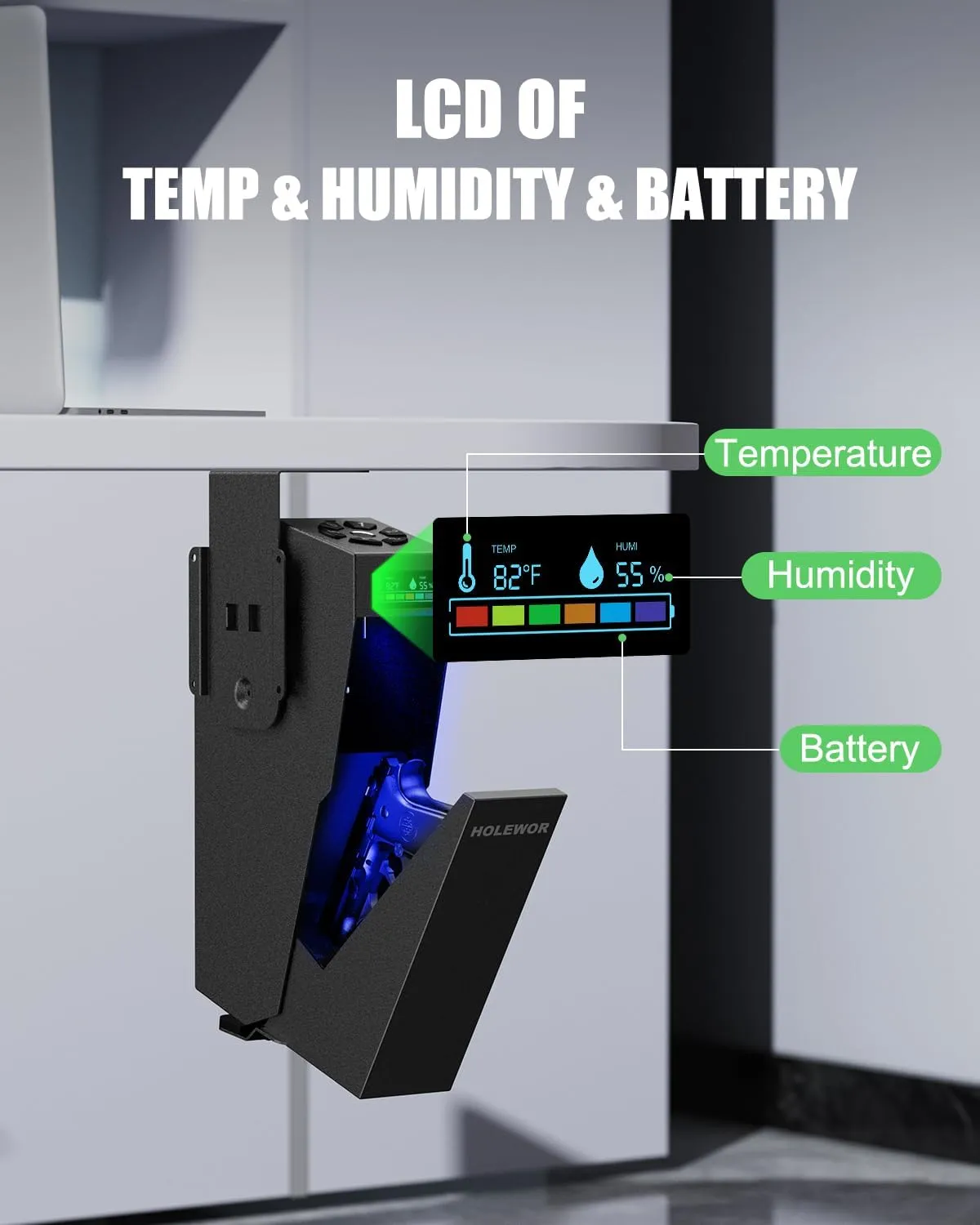 Gun Safe, Biometric Pistol Safe Fingerprint Quick Access Drop Down Handgun Safe Single Mount Car Gun Safe for Vehicle Desk Bedside Nightstand