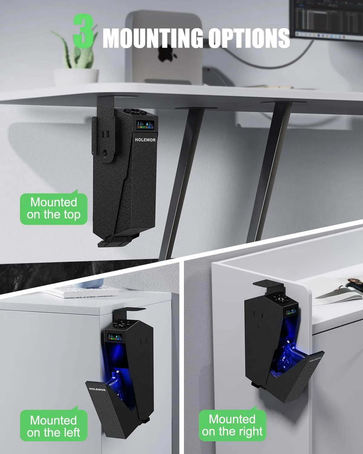 Gun Safe, Biometric Pistol Safe Fingerprint Quick Access Drop Down Handgun Safe Single Mount Car Gun Safe for Vehicle Desk Bedside Nightstand
