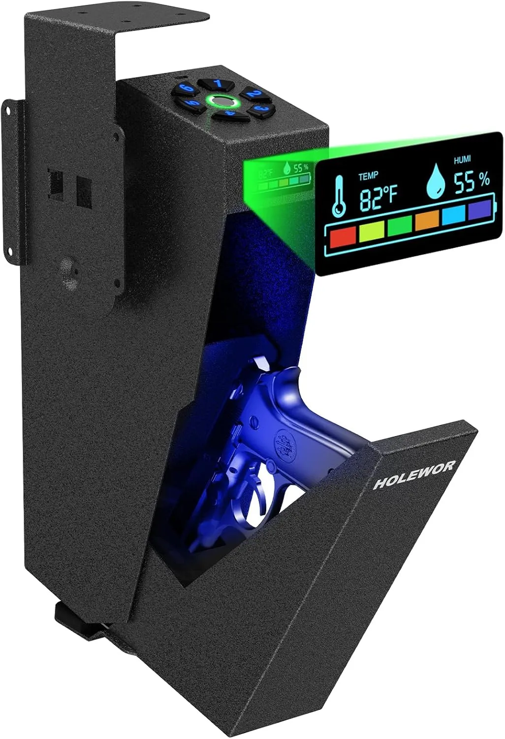 Gun Safe, Biometric Pistol Safe Fingerprint Quick Access Drop Down Handgun Safe Single Mount Car Gun Safe for Vehicle Desk Bedside Nightstand