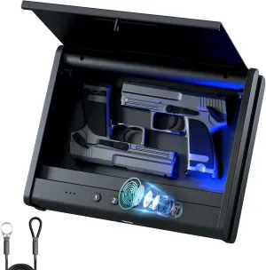 Gun Safe,Biometric Gun Safe For Handgun, Pistol Safe With Fingerprint Backlit Keypad, Quick Access Handgun Safe for Firearm, Gun Lock Box With Interior Light For Nightstand Car