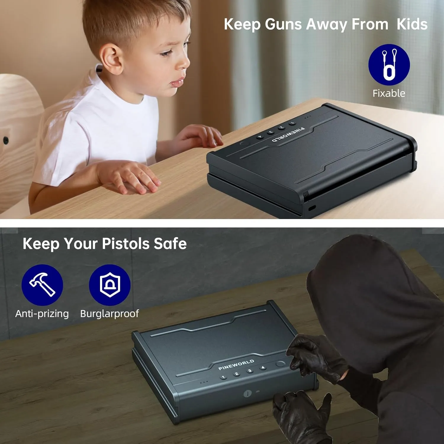 Gun Safe,Biometric Gun Safe For Handgun, Pistol Safe With Fingerprint Backlit Keypad, Quick Access Handgun Safe for Firearm, Gun Lock Box With Interior Light For Nightstand Car