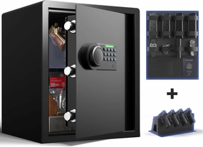 Gun Safe for Handgun - (1.72 cu. ft.) for Multiple Pistol Rack & Door Organizer Money Box with Silent Mode, Home Safe with Backlit Keypad, LED Light, Gun Vault for Anti-Rust