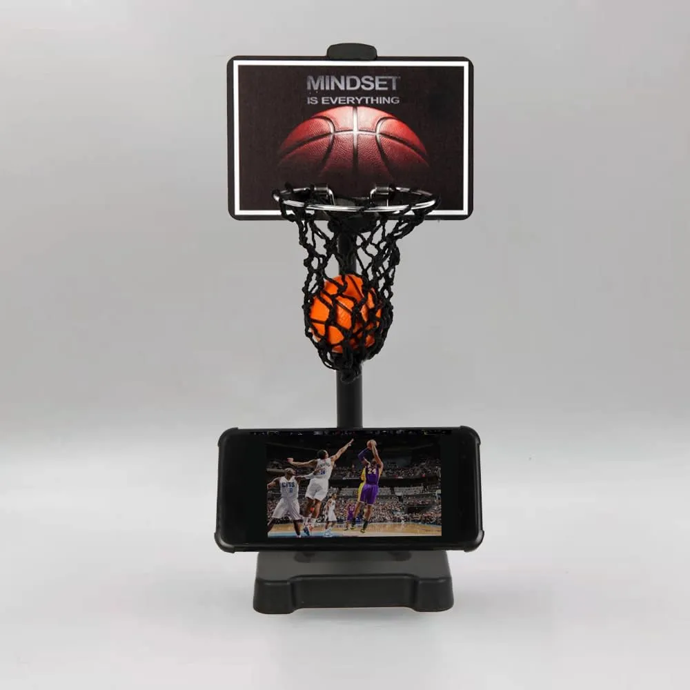 GYSH Mini Desktop Basketball Hoop for Office,Tiny Tabletop Basketball Game Toy,Desk Toys for Office for Adults,Indoors Smallest Foam Basketball,with Phone Holder(Stands)