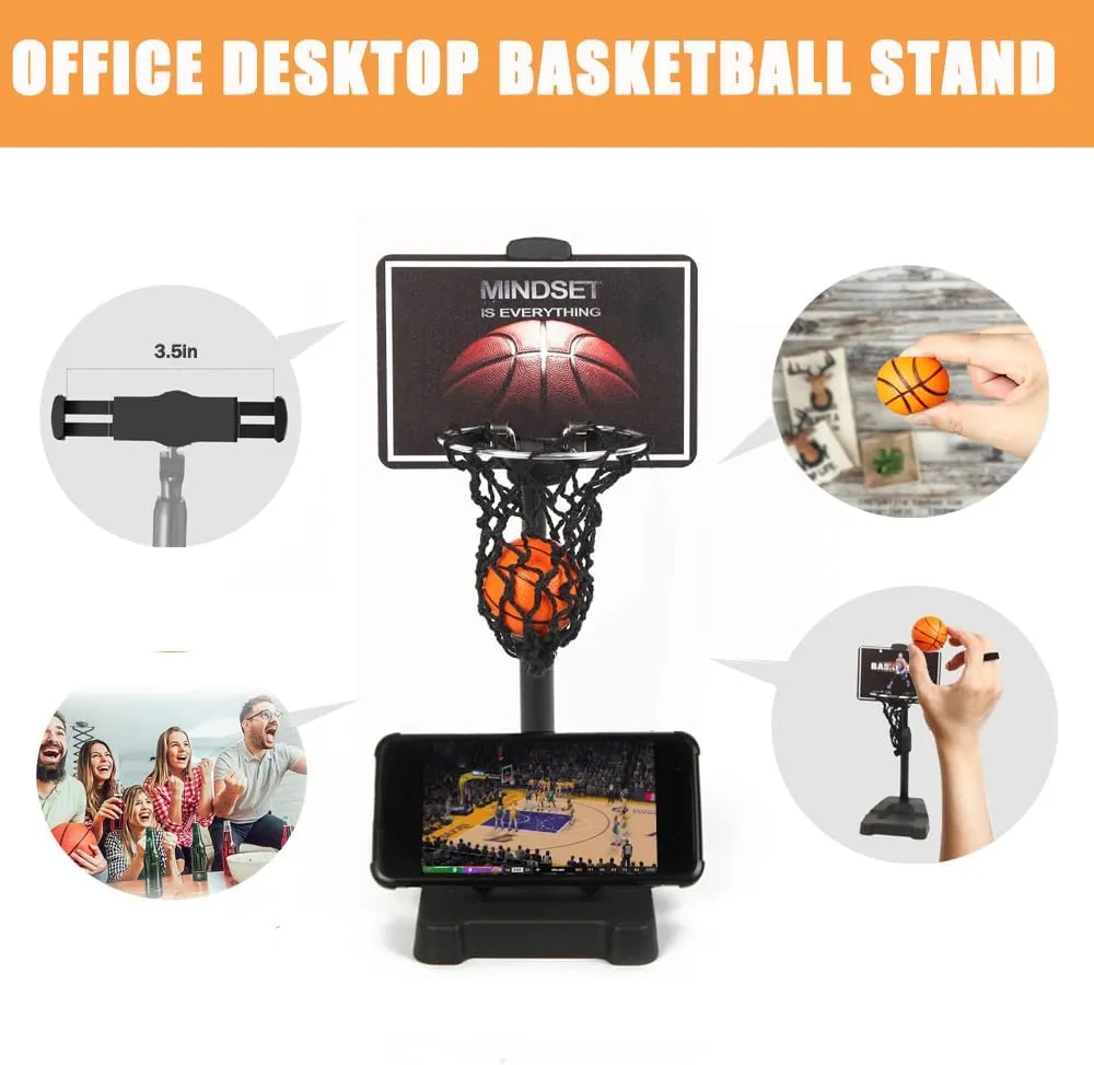 GYSH Mini Desktop Basketball Hoop for Office,Tiny Tabletop Basketball Game Toy,Desk Toys for Office for Adults,Indoors Smallest Foam Basketball,with Phone Holder(Stands)