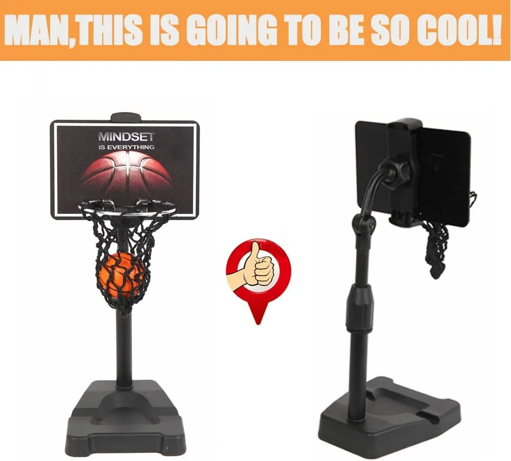 GYSH Mini Desktop Basketball Hoop for Office,Tiny Tabletop Basketball Game Toy,Desk Toys for Office for Adults,Indoors Smallest Foam Basketball,with Phone Holder(Stands)