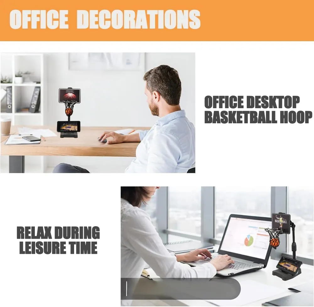 GYSH Mini Desktop Basketball Hoop for Office,Tiny Tabletop Basketball Game Toy,Desk Toys for Office for Adults,Indoors Smallest Foam Basketball,with Phone Holder(Stands)