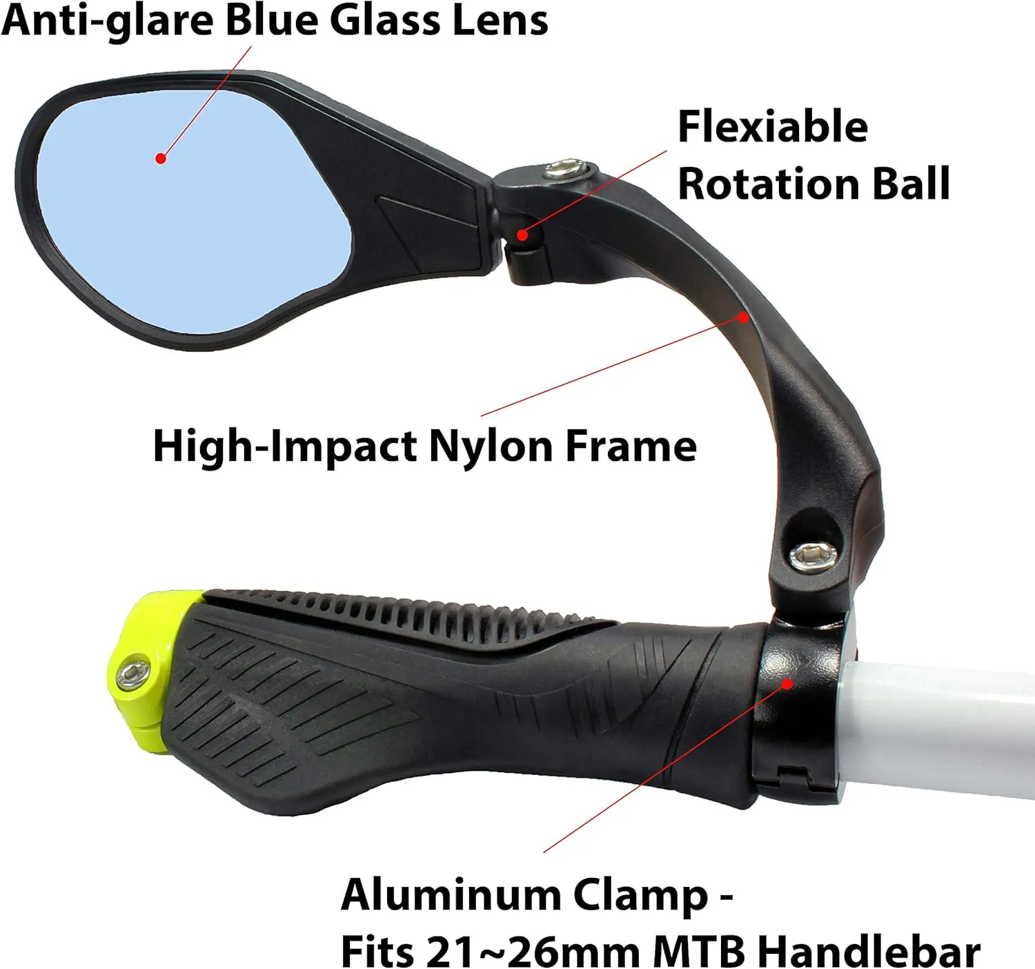 Hafny New Handlebar Bike Mirror, HD,Blast-Resistant, Glass Lens, HF-MR088LS (Left) (HF-M903LB-FR01 (Handlebar Fitting Left Side, Blue Glass))