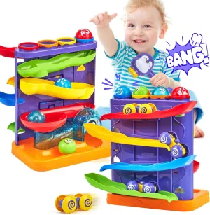 hahaland Toddler Toys for 1 Year Old Boy 2 in 1 Pound Ball Toy & Car Ramp Race Track Learning Early Developmental Montessori Toys for 2 Year Old Birthday Gifts