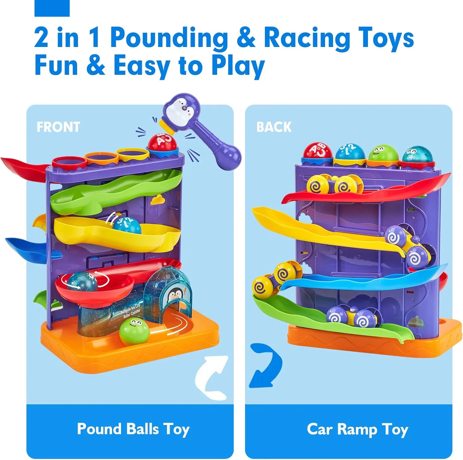 hahaland Toddler Toys for 1 Year Old Boy 2 in 1 Pound Ball Toy & Car Ramp Race Track Learning Early Developmental Montessori Toys for 2 Year Old Birthday Gifts