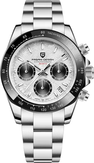 HaiQin Pagani Design Classic Men's Multifunctional Chronograph Full Stainless Steel Japanese VK63 Quartz Movement Tester 100m Waterproof Luxury Business Watch