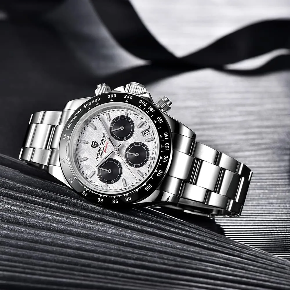 HaiQin Pagani Design Classic Men's Multifunctional Chronograph Full Stainless Steel Japanese VK63 Quartz Movement Tester 100m Waterproof Luxury Business Watch