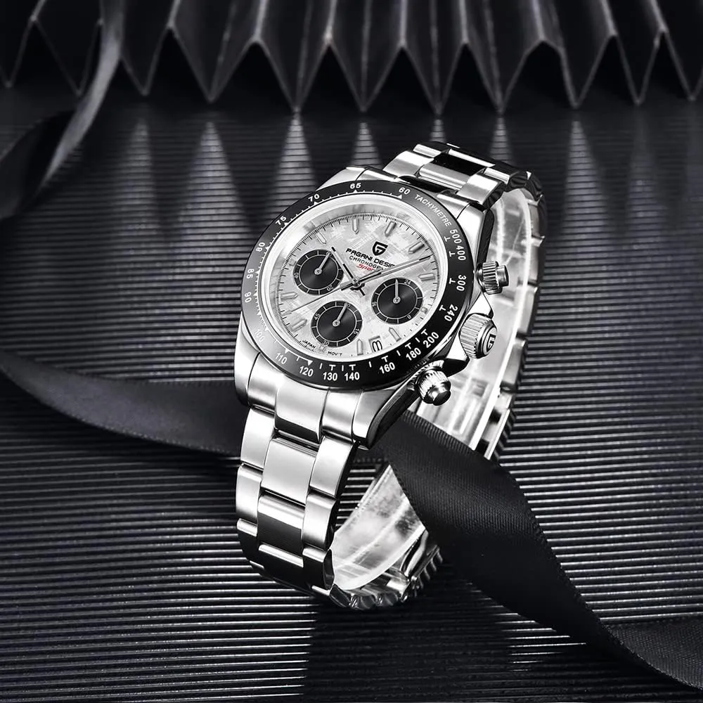 HaiQin Pagani Design Classic Men's Multifunctional Chronograph Full Stainless Steel Japanese VK63 Quartz Movement Tester 100m Waterproof Luxury Business Watch
