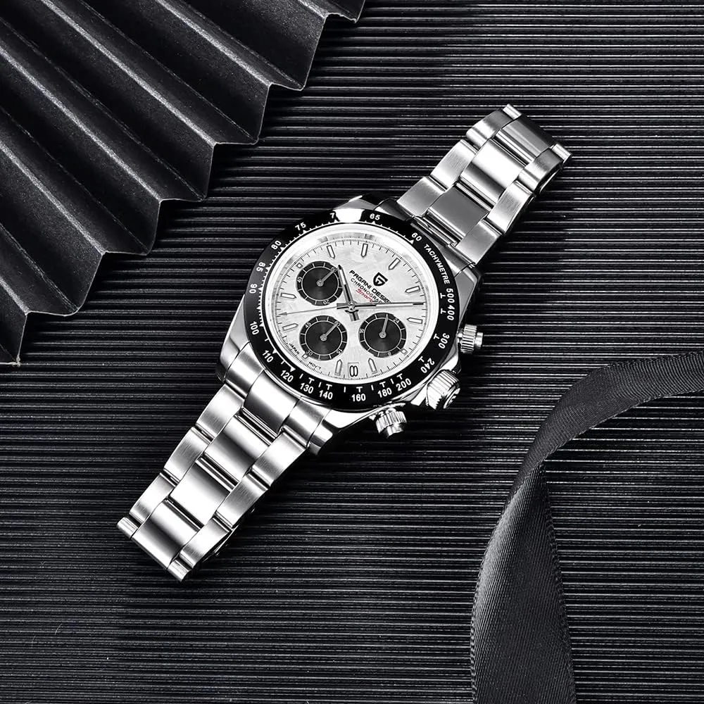 HaiQin Pagani Design Classic Men's Multifunctional Chronograph Full Stainless Steel Japanese VK63 Quartz Movement Tester 100m Waterproof Luxury Business Watch