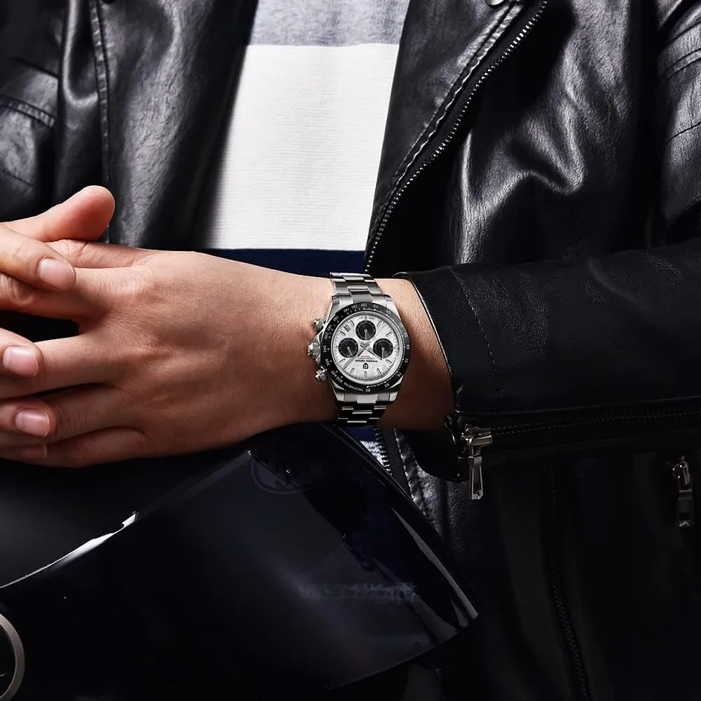 HaiQin Pagani Design Classic Men's Multifunctional Chronograph Full Stainless Steel Japanese VK63 Quartz Movement Tester 100m Waterproof Luxury Business Watch