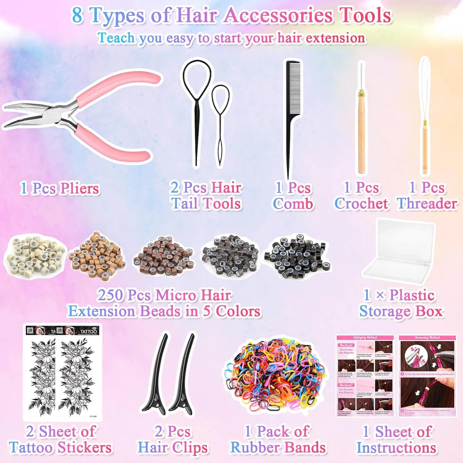Hair Tinsel Kit with Tools, 20 Colors 4000 Strands Sparkling Glitter Tinsel Hair, Heat Resistant Shiny Fairy Hair Tinsel Extensions for Women Girls Hair Accessories for Cosplay Party