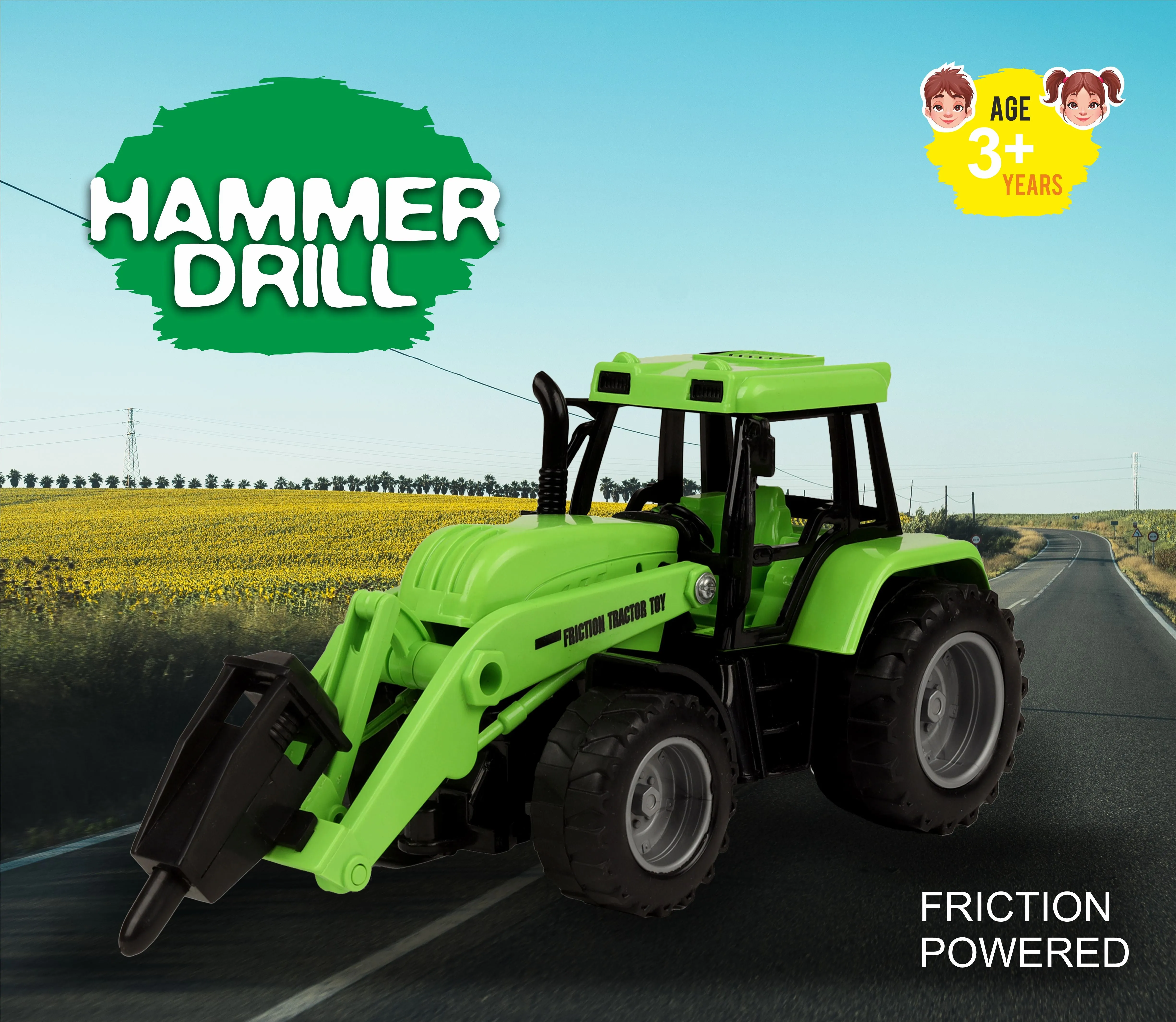 Hammer Drill | Friction-powered Toy | Push & go Toy | Pull-Push Vehicle | Construction Toy for Kids | Toy Truck | Engineering Toy | Pull Along | Easy Play | For Kids age 3  years