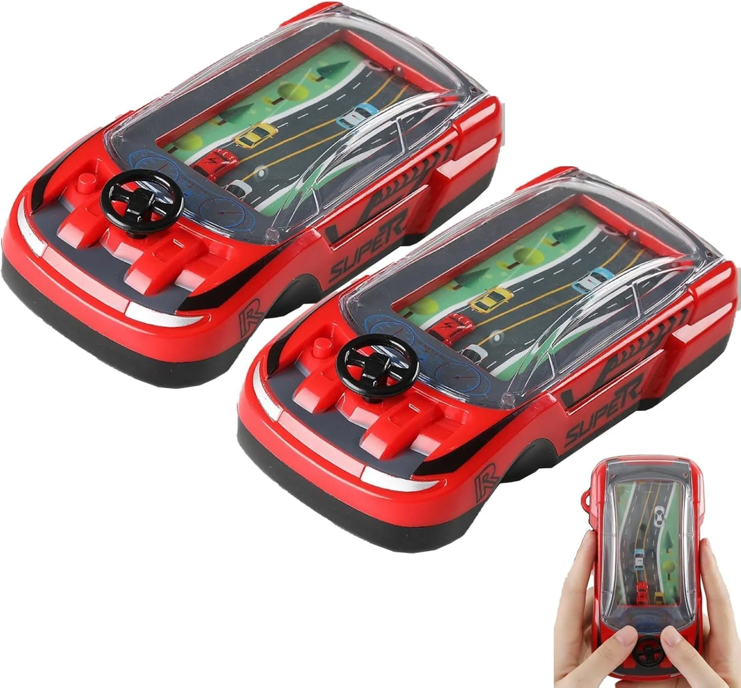 Hand Held Car Game, Handheld Racing Car Game for Ages 3-8 - Dual Player Interactive Race Driving Toy with Portable Design, Family Fun Electronic Game, Plastic Car Toy (A_2CPS)