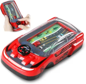Handheld Racing Car Game, 2025 Upgrade Driving Steering Wheel Toy, Toddler Simulated Driving Racing Car Game, Interactive Steering Wheel Handheld Game Console for Kids Adults (Red)