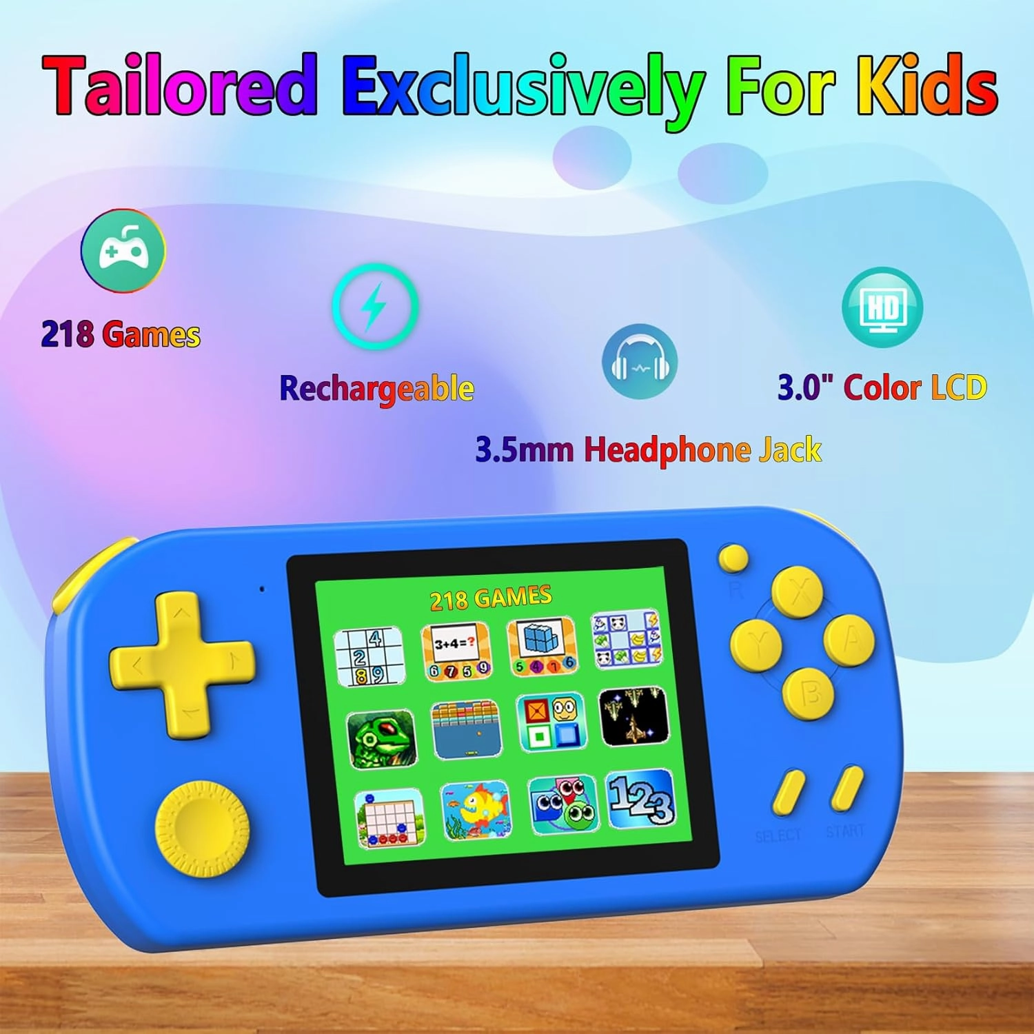 Handheld Games for Kids Built-in 218 Video Games, Portable Kids Travel Toys for Ages 4-13 with Rechargeable Battery 3.0" HD Screen, Mini Gaming Player Birthday Gifts for Boys Girls (Blue)