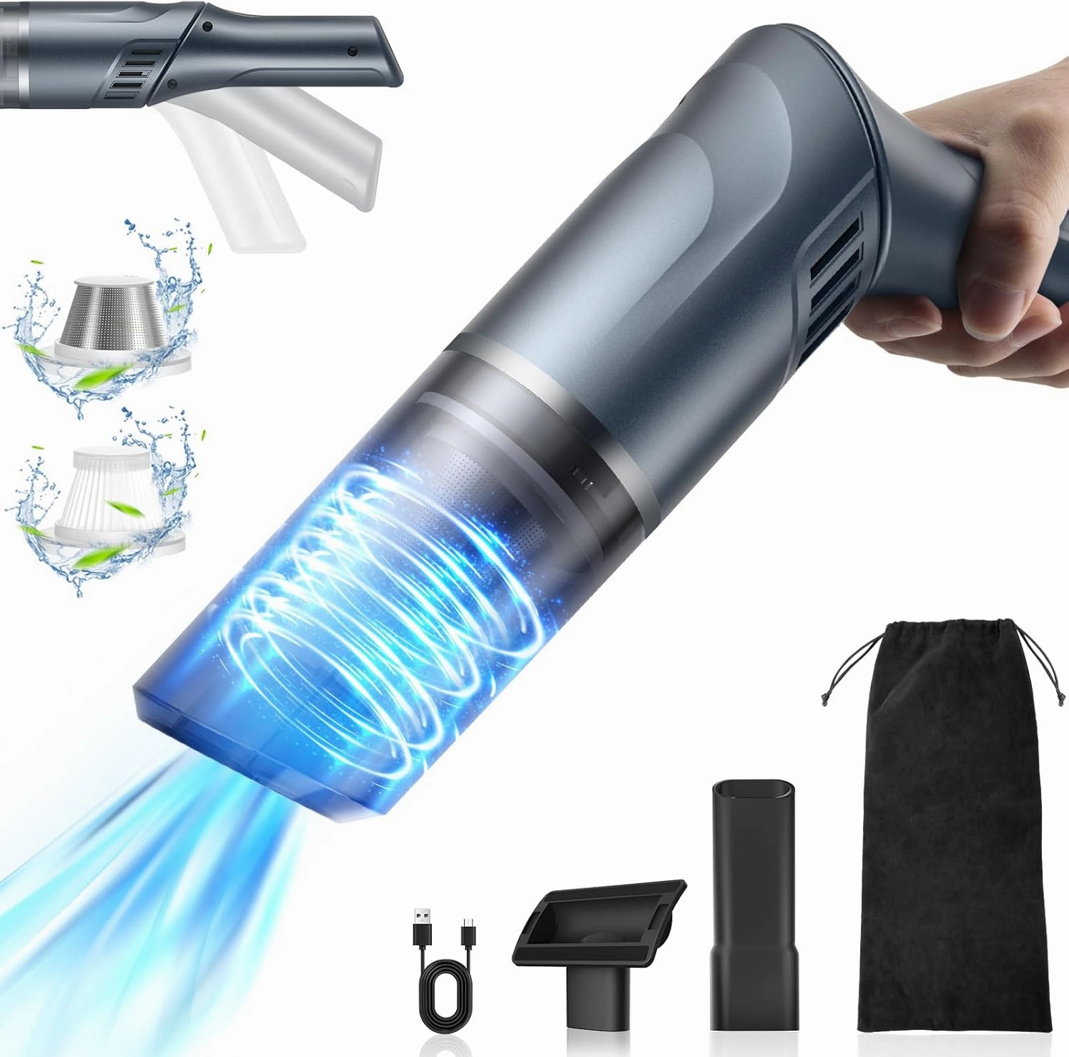 Handheld Vacuum Cordless, Car Vacuum Cordless Rechargeable 15000Pa High Power with Brushless Motor, Hand Vacuum Mini Vacuum Cleaner Portable Vacuum Cleaner for Car Home Cleanning