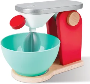 Hape: Wooden Mix & Bake Set - Red - Wooden Kitchen Toy Appliance, Pull String Spinning Blades, Realistic Baking, Interactive Pretend Play, Kids Age 3 
