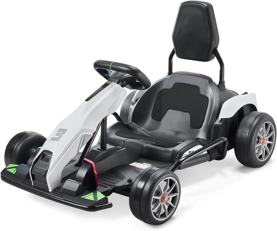 Happybuy Electric Go Kart, 24V 9Ah Battery-Powered, Portable Outdoor Race Toy for Kids Ages 6 , 200W Motor, 7.5 MPH High-Speed Drifting, Adjustable High/Low Speeds with Disc Brake, Black and White
