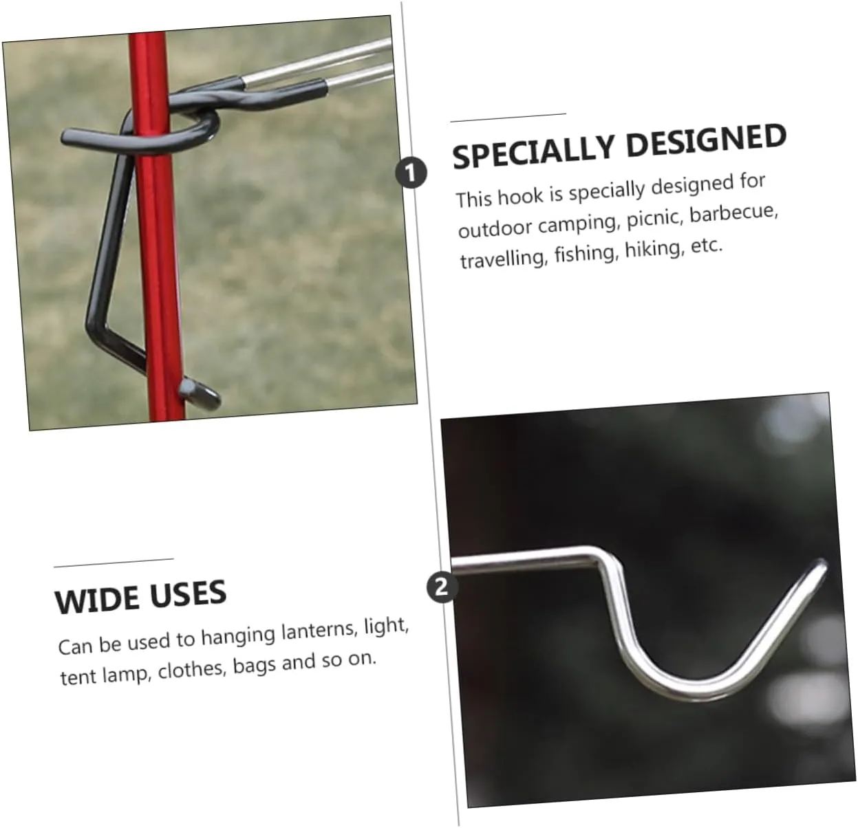 Happyyami 2pcs Light Hook Stainless Steel Rubber Camping Supplies