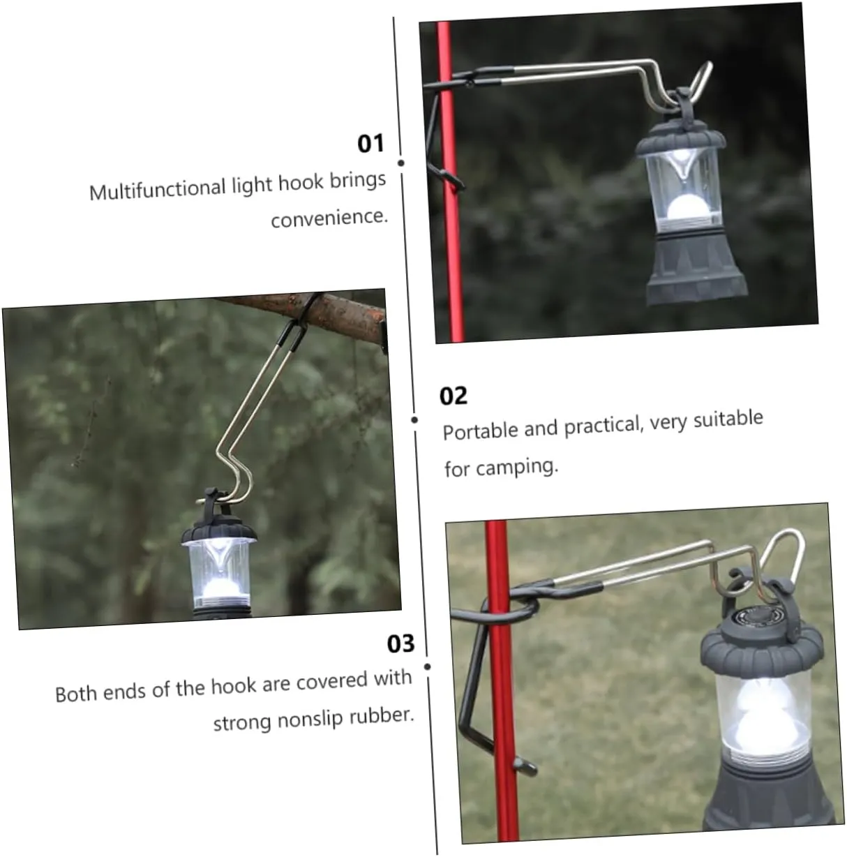 Happyyami 2pcs Light Hook Stainless Steel Rubber Camping Supplies