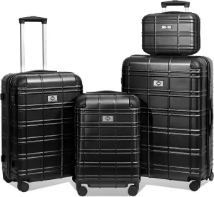 Hardshell Luggage Set Lightweight Durable with Spinner Wheels, 4-Piece Sizes (12/20/24/28), Modern Design, Black