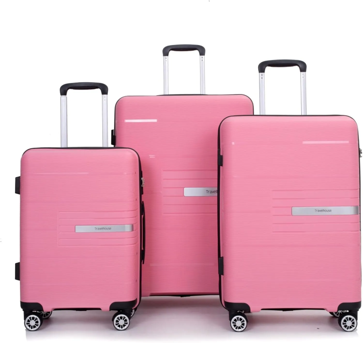 Hardshell Suitcase Double Spinner Wheels PP Luggage Sets Lightweight Durable Suitcase with Lock,3-Piece Set (20/24/28) (Pink   Polypropylene)
