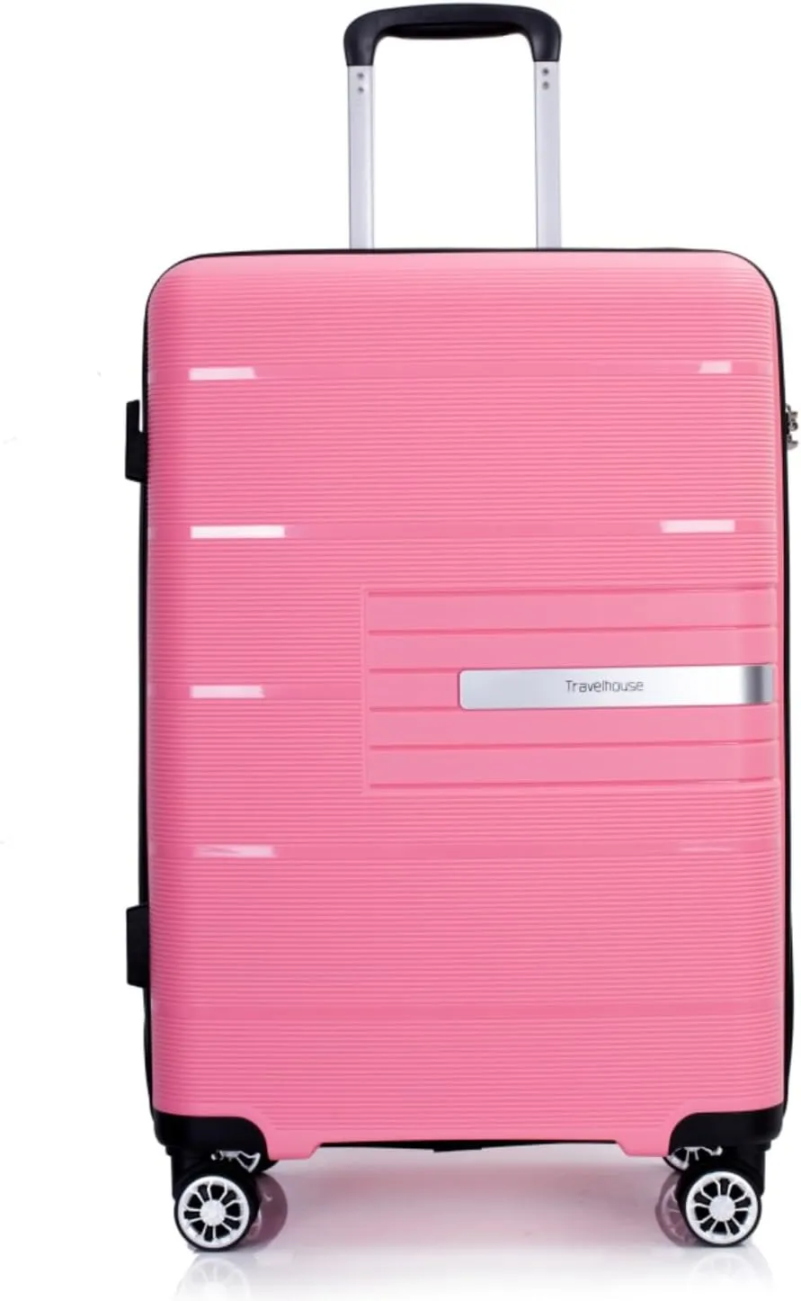 Hardshell Suitcase Double Spinner Wheels PP Luggage Sets Lightweight Durable Suitcase with Lock,3-Piece Set (20/24/28) (Pink   Polypropylene)