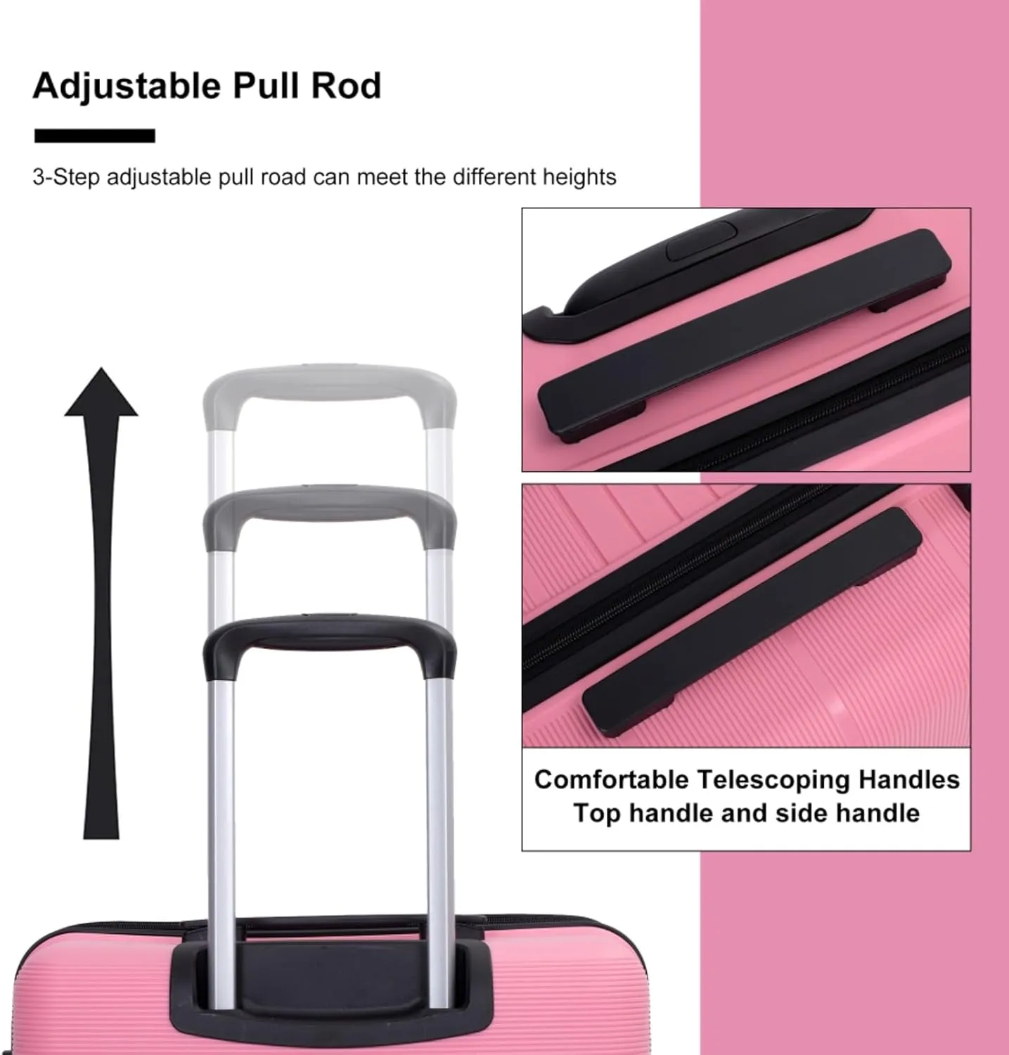 Hardshell Suitcase Double Spinner Wheels PP Luggage Sets Lightweight Durable Suitcase with Lock,3-Piece Set (20/24/28) (Pink   Polypropylene)