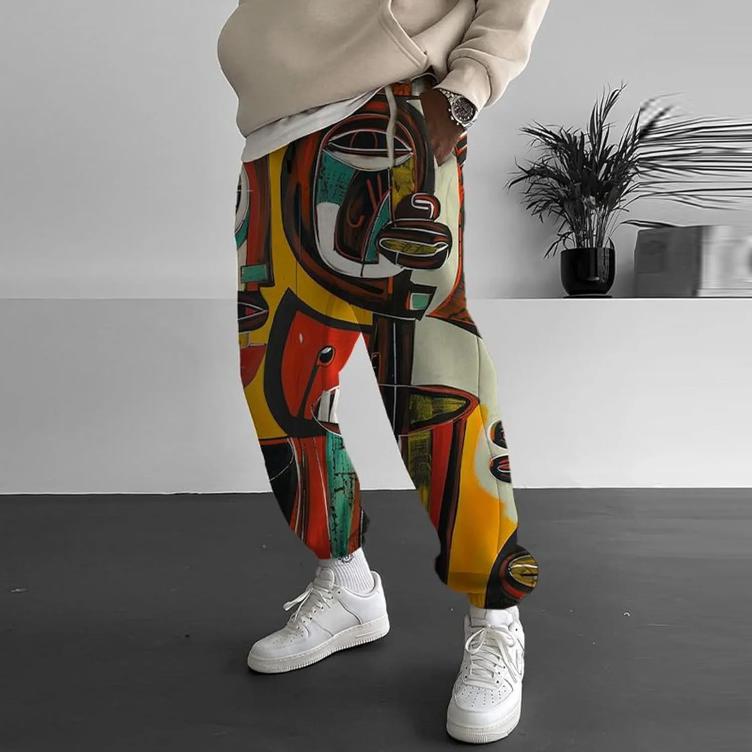 Harem Jogger Pant Print Fashion Street Feel Casual Sweatpants Funky Printed Plus Size Trousers Mens Baggy Pants