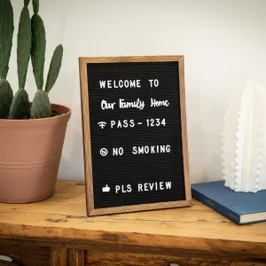 HBCY Creations 12"x17" Felt Letter Board - Solid Wood Frame - Torched Brown - Black Felt - 389 PP Letters Including Numbers, Symbols, Icons - Canvas Carrying Case