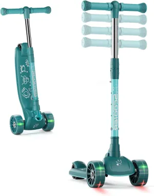 Healsmart Kids Kick Scooter, 3-Wheel Scooter for Ages 2-12 Boys & Girls, Foldable Height Adjustable Self Balancing Handlebar, Extra Wide Wheels LED Lighted and Double-Layer Deck