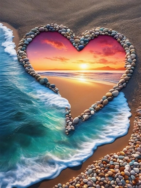 Heart Beach Jigsaw Puzzles for Adults 500 Pieces,Ocean Sunrise Sunset Nature Puzzle for Youth Children Challenging Leisure Game Wooden Toy Best Gift Colorful Puzzle for Home Decoration