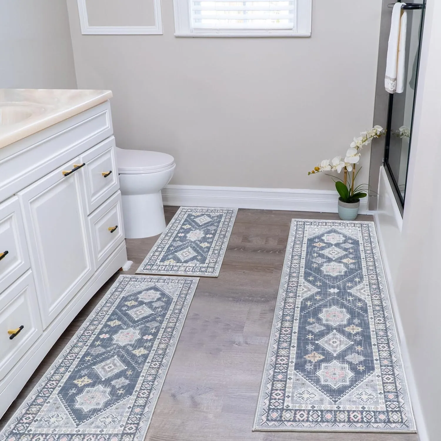 HEBE Boho Kitchen Rug Sets 3 Piece with Runner Non Slip Kitchen Rugs and Mats Washable Kitchen Mats for Floor Thick Kitchen Floor Mat Carpet Runner Rugs for Hallway Laundry Holiday Decor