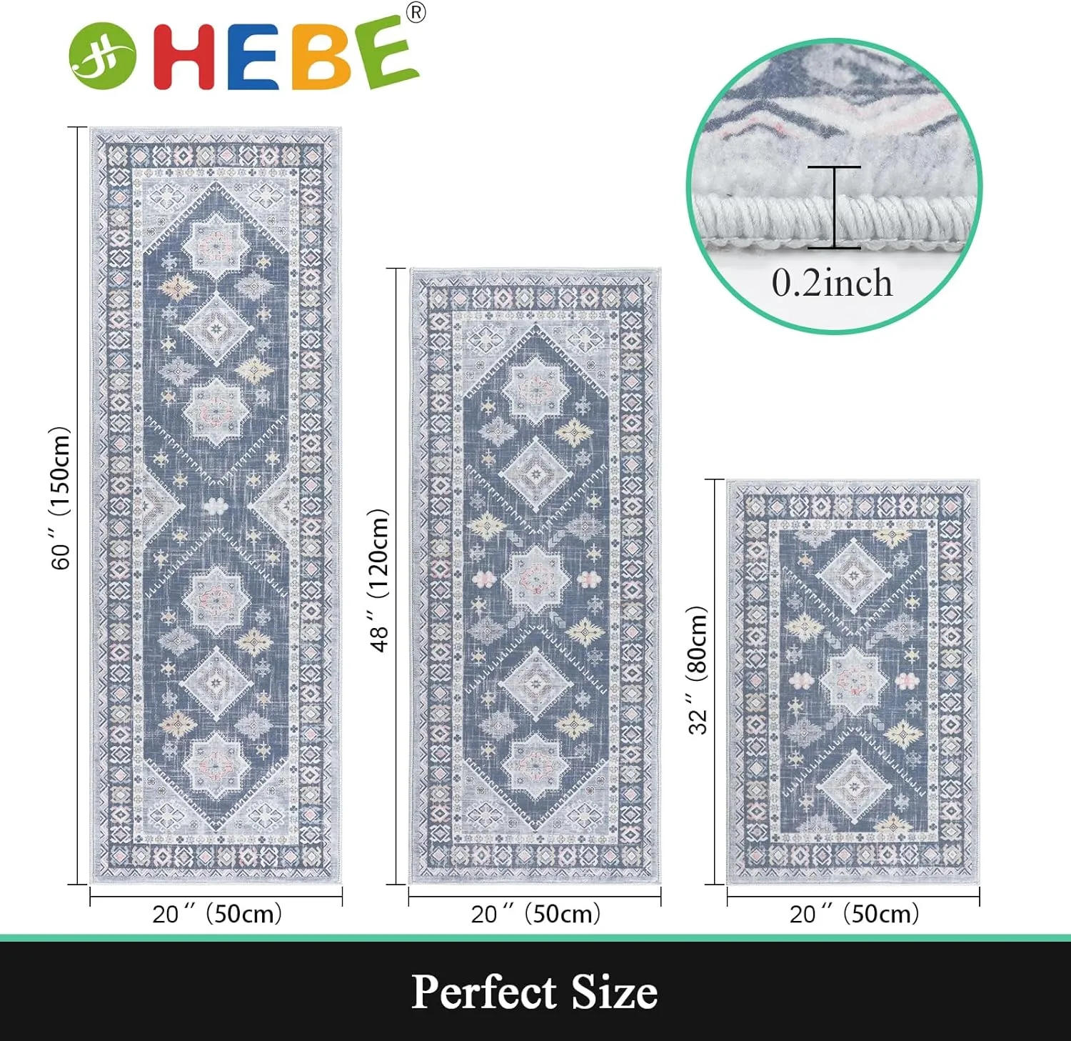HEBE Boho Kitchen Rug Sets 3 Piece with Runner Non Slip Kitchen Rugs and Mats Washable Kitchen Mats for Floor Thick Kitchen Floor Mat Carpet Runner Rugs for Hallway Laundry Holiday Decor