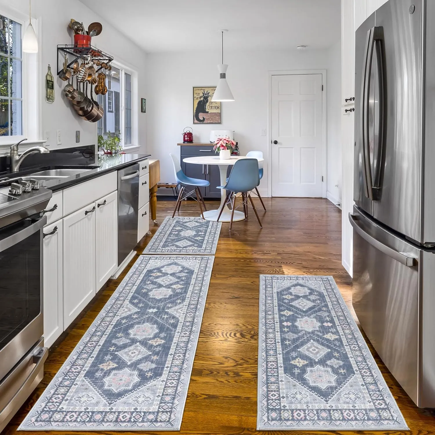 HEBE Boho Kitchen Rug Sets 3 Piece with Runner Non Slip Kitchen Rugs and Mats Washable Kitchen Mats for Floor Thick Kitchen Floor Mat Carpet Runner Rugs for Hallway Laundry Holiday Decor
