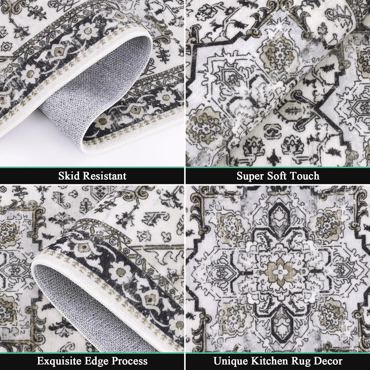 HEBE Boho Kitchen Rug Sets 3 Piece with Runner Non Slip Kitchen Rugs and Mats Washable Kitchen Mats for Floor Thick Kitchen Floor Mat Carpet Runner Rugs for Hallway Laundry Holiday Decor