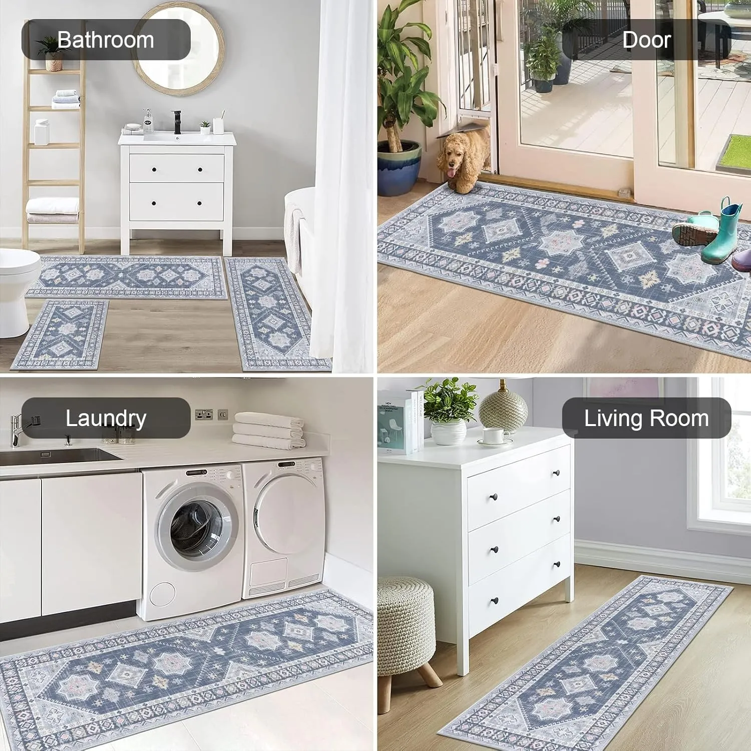 HEBE Boho Kitchen Rug Sets 3 Piece with Runner Non Slip Kitchen Rugs and Mats Washable Kitchen Mats for Floor Thick Kitchen Floor Mat Carpet Runner Rugs for Hallway Laundry Holiday Decor