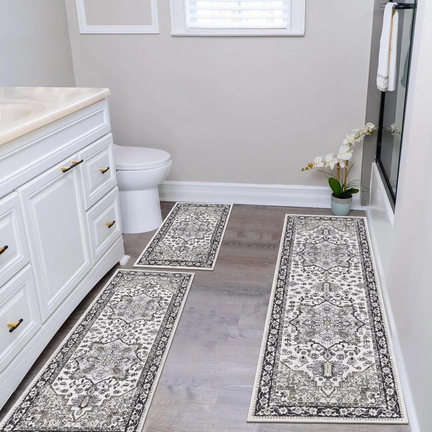 HEBE Boho Kitchen Rug Sets 3 Piece with Runner Non Slip Kitchen Rugs and Mats Washable Kitchen Mats for Floor Thick Kitchen Floor Mat Carpet Runner Rugs for Hallway Laundry Holiday Decor