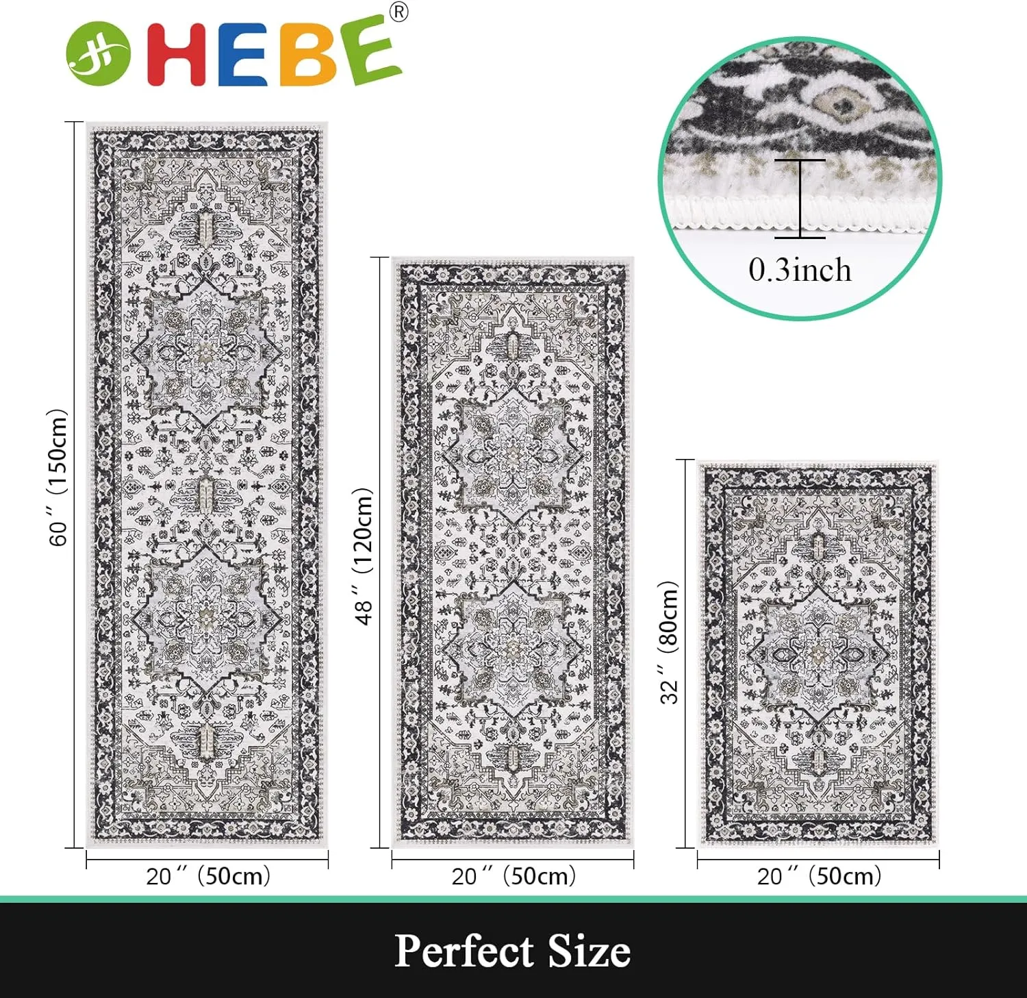 HEBE Boho Kitchen Rug Sets 3 Piece with Runner Non Slip Kitchen Rugs and Mats Washable Kitchen Mats for Floor Thick Kitchen Floor Mat Carpet Runner Rugs for Hallway Laundry Holiday Decor