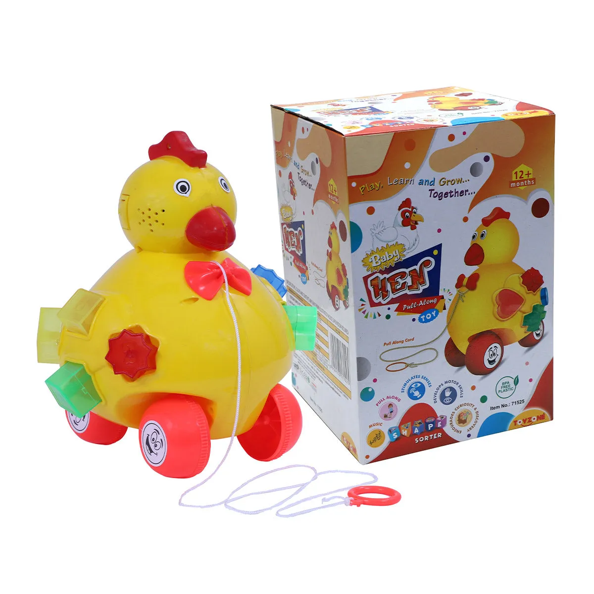 Hen Pull Along | Interactive pull toy | Toy for walking babies Toddler | Movement toy | Early learning Pull toy | Toddler activity toy | For age 12  Months