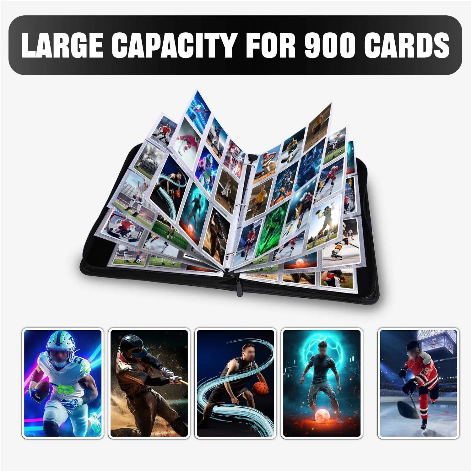 HESTECH 900 Pockets Hockey Card Binder, Trading Card Binder 9 Pocket with 50 Removable Sleeves for Football Baseball or Game Sports Trading Cards, 3 Ring Card Holder Binder, Collector Storage Album